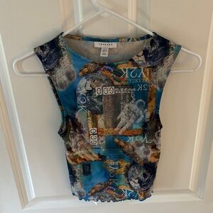 Topshop Blue Multicolor Graphic Tank Top